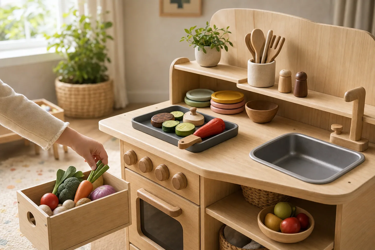 Wooden Kitchen Toys for Pretend Play